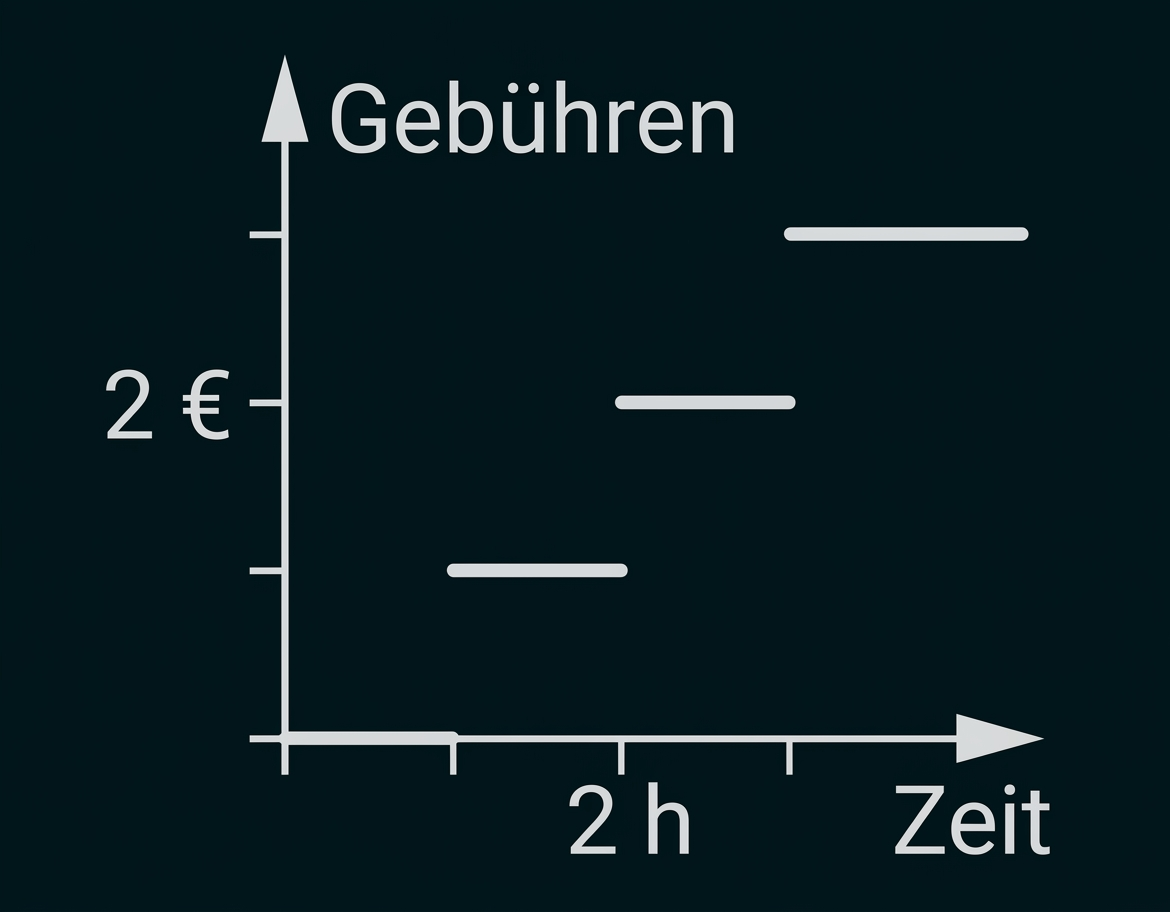 Diagramm mit Gebühren in Euro und Zeit in Stunden.